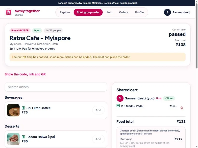 Shared cart with Done status and charges worked out automatically